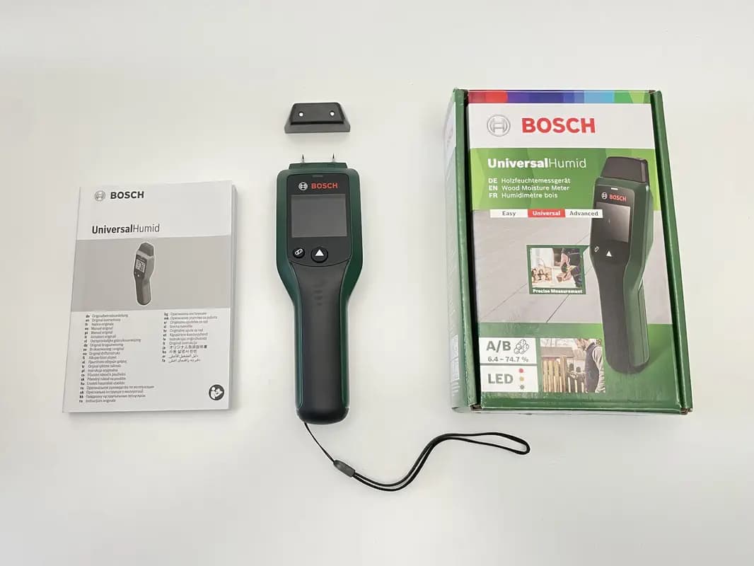 Das Holzfeuchtemessgerät Bosch Universal Humid mit Verpackung und Anleitung. Das Holzfeuchtemessgerät Bosch Universal Humid mit Verpackung und Anleitung.