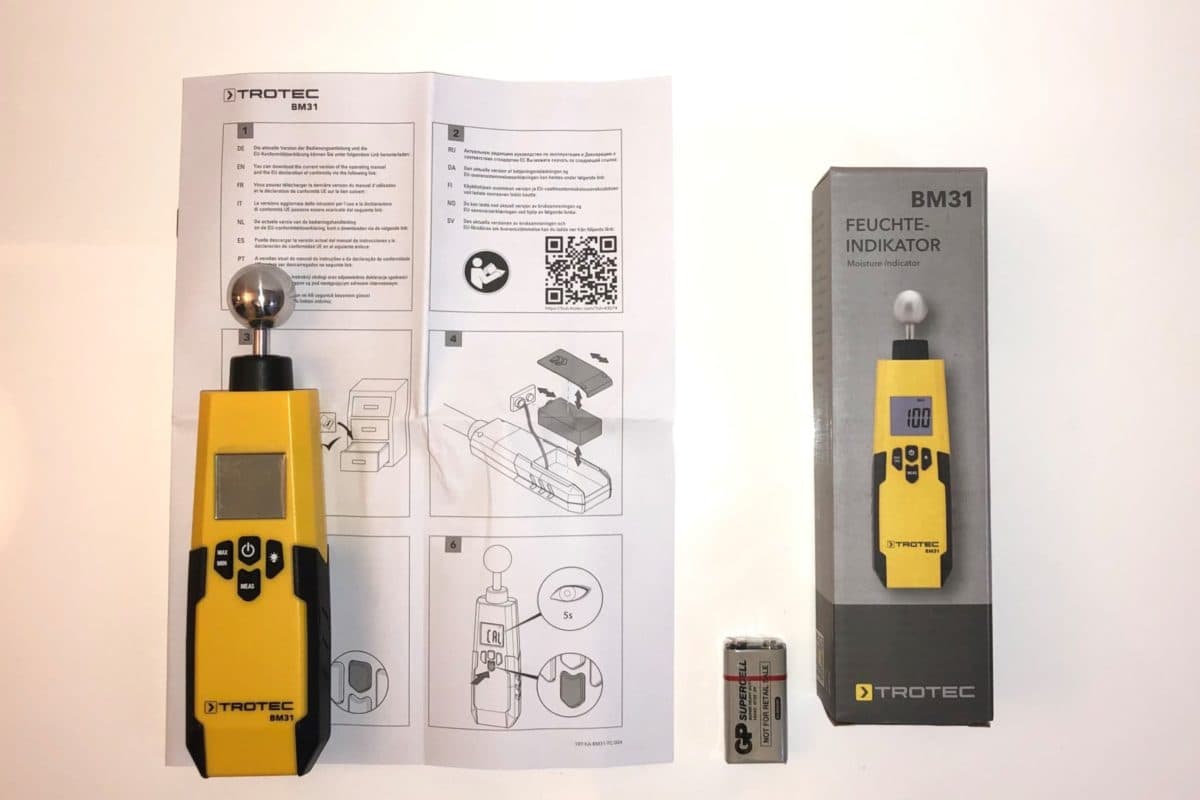 Trotec-BM31-Titel Das TROTEC BM31 Feuchtigkeitsmessgerät mit Verpackung, Anleitung und 9 V Batterie im Test