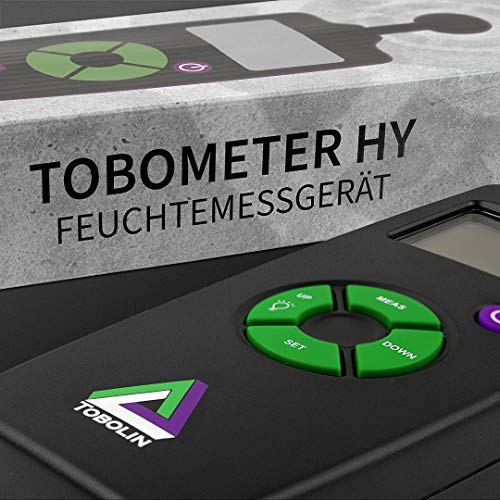 TOBOLIN Feuchtemessgerät TOBOMETER HY - Feuchtigkeitsmessgerät mit LCD-Display für Mauerwerk – Feuchtemesser für Mauerwerk, Holz, Wand, Gips, Putz - Zerstörungsfreie Messung - 40 mm Messtiefe
